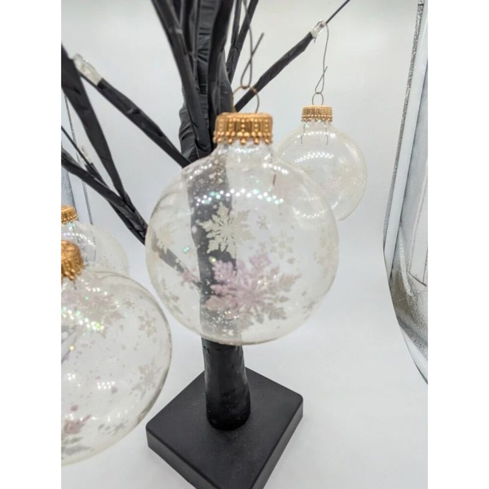 Christmas by Krebs Glass Snowflake Ornaments Clear Iridescent Set of 4 Vintage